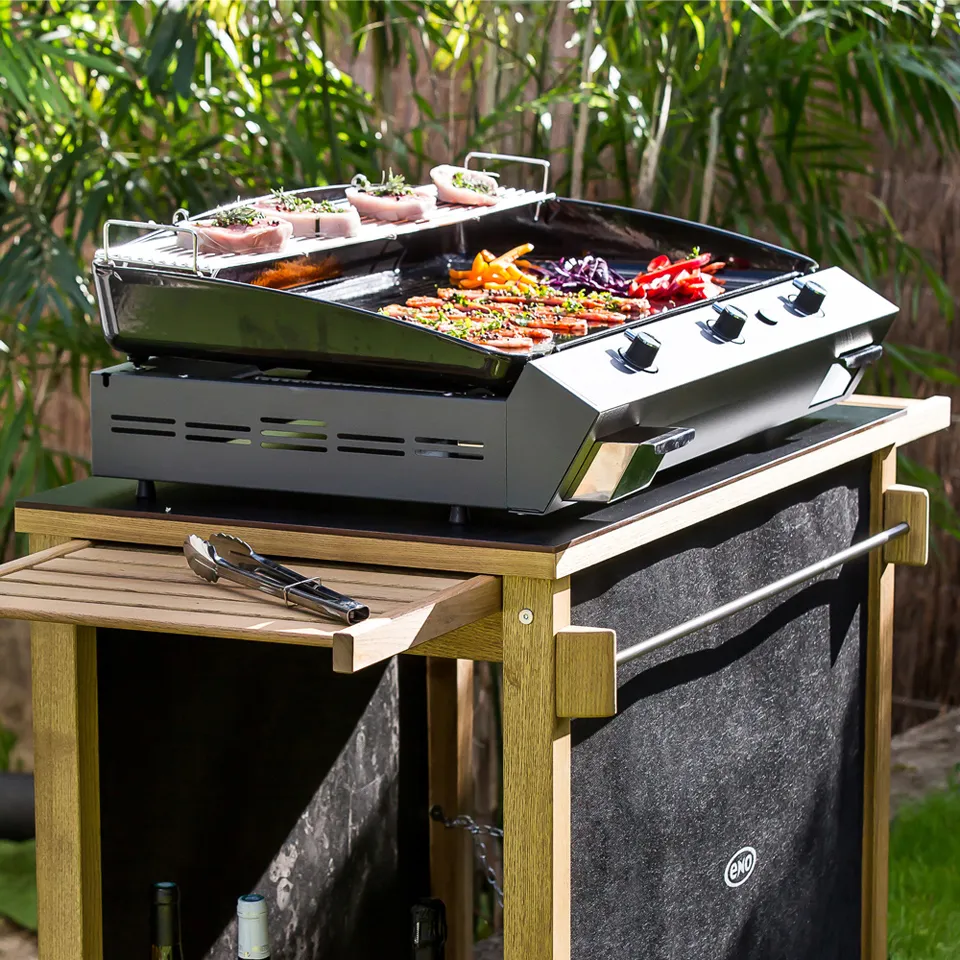 Desserte pour Plancha « Emile » – Plateau HPL Noir & Bois – Image 4