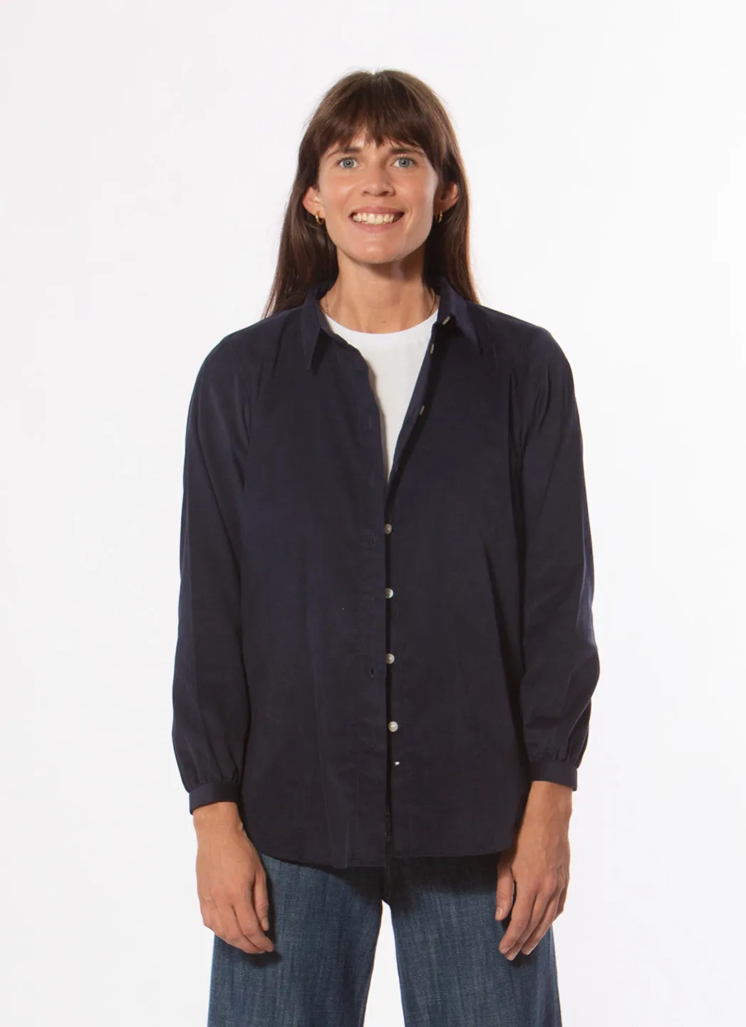 Magasin Central Chemise Géraldine Velours Côtelé Bleu Marine