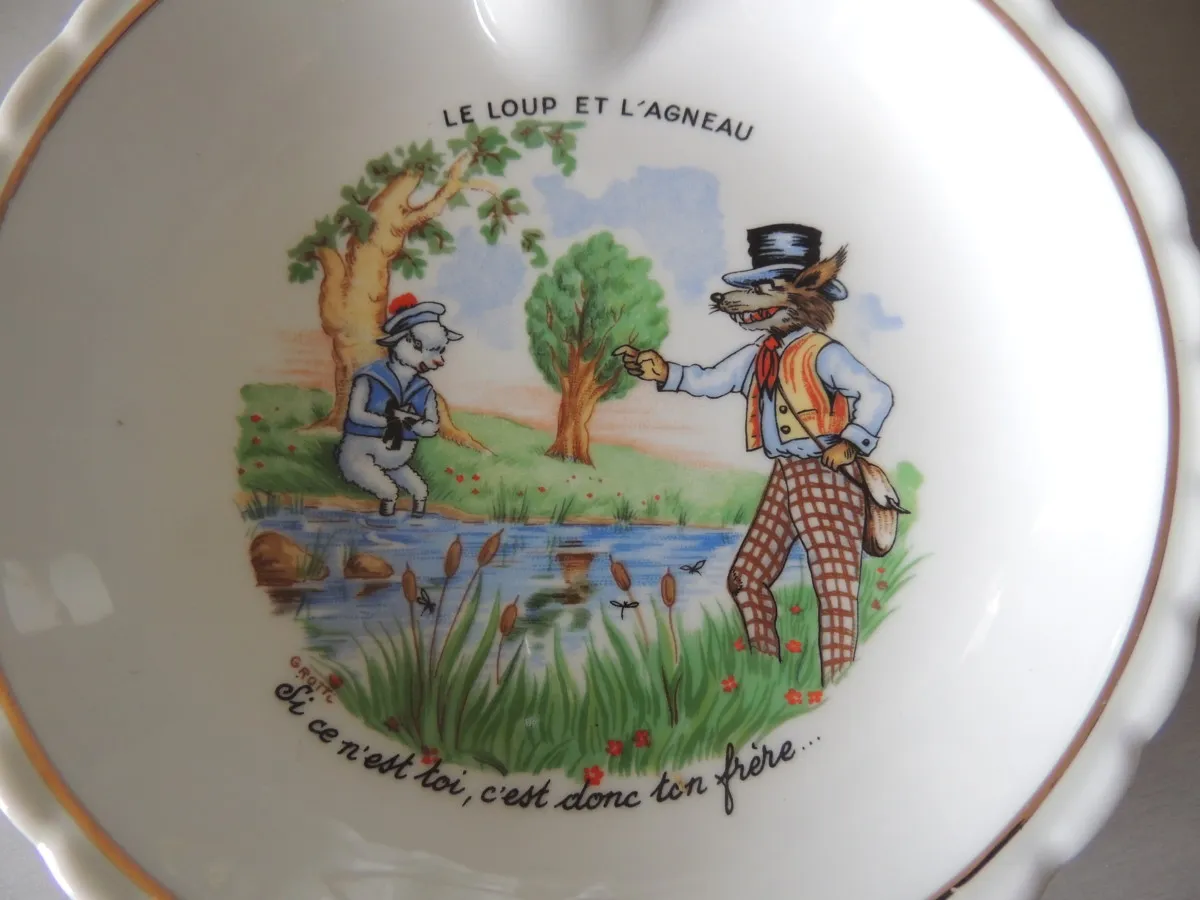 Assiette à bouillie en porcelaine » le loup et l’agneau » – Image 3