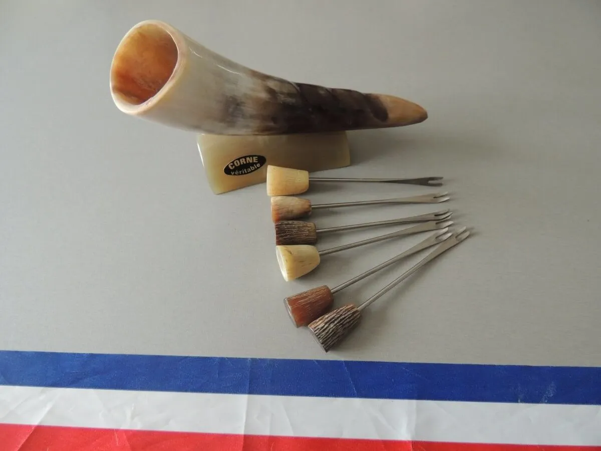 6 piques à escargots/ bigorneaux en corne et inox modèle corne sur socle – Image 2