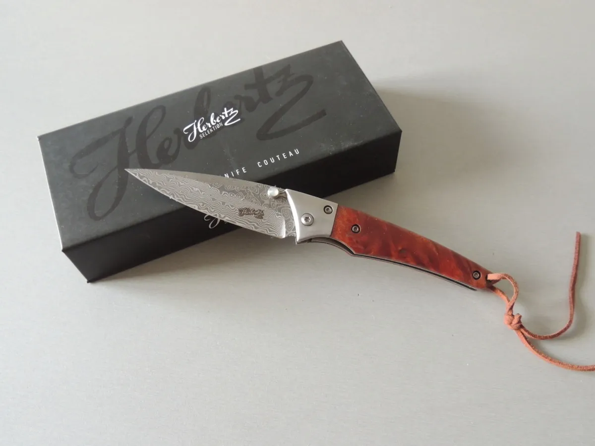 Couteau Herbertz 53001, lame damas inox, manche bois de racine