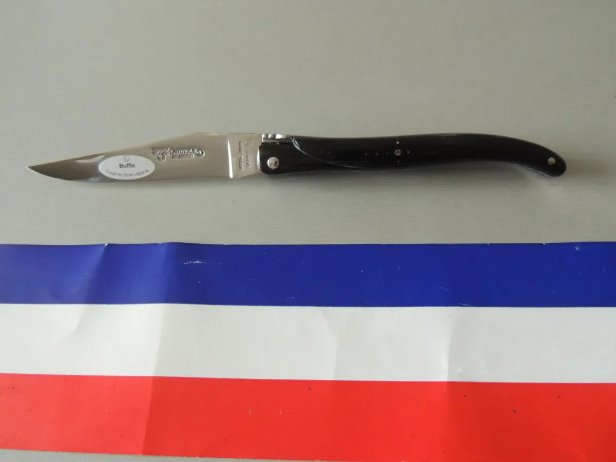 Couteaux Laguiole plein manche, double platine, 1 pièce, Buffle, 12 cm