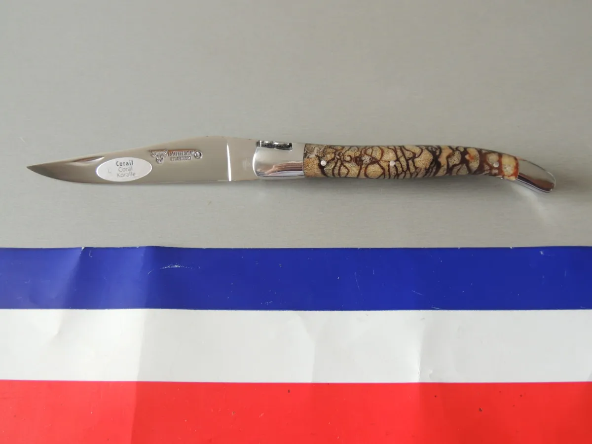 Couteaux Laguiole double platine 1 pièce, Corail tigré, 12 cm