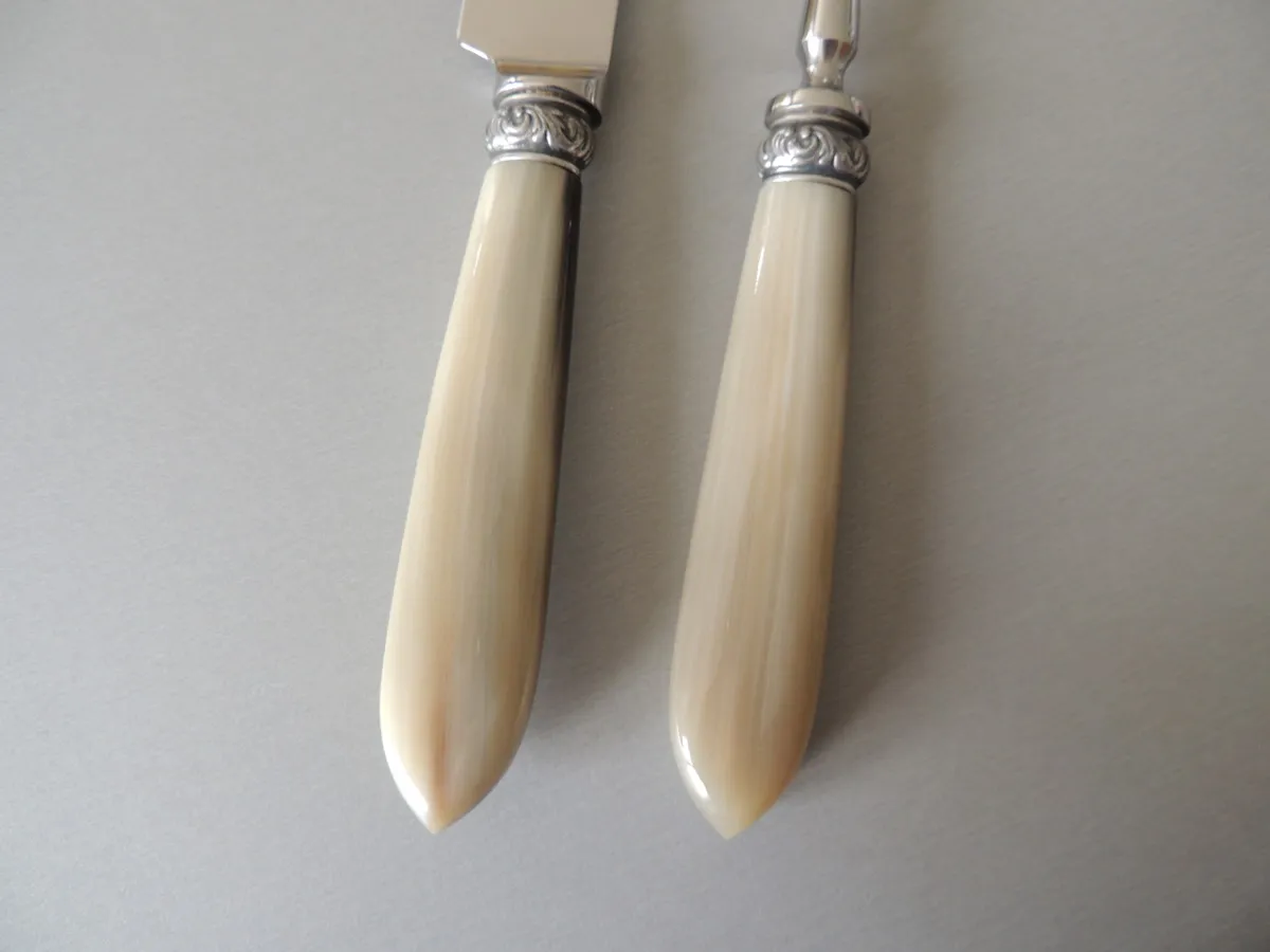 Service à découper pointe de corne virole argent viéillit – Image 2