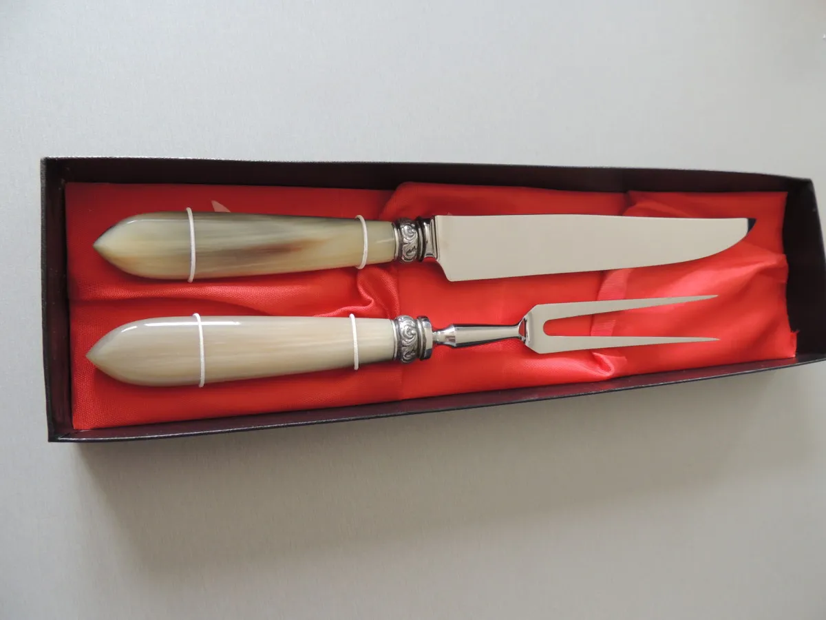 Service à découper pointe de corne virole argent viéillit – Image 4