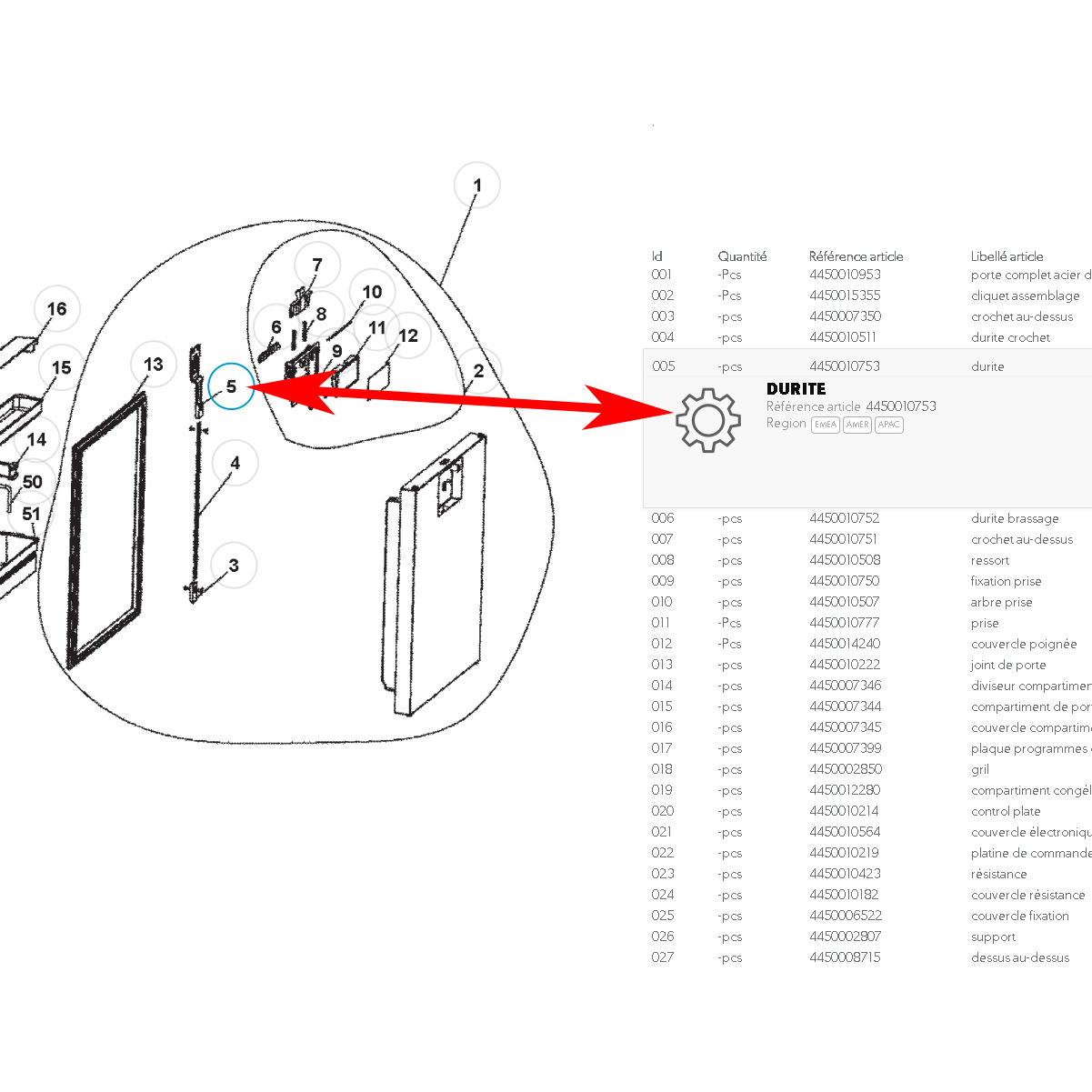 Partie plastique qui relie la poignée à la tige métalique de la fermeture de la porte des CRX Dometic – Image 4