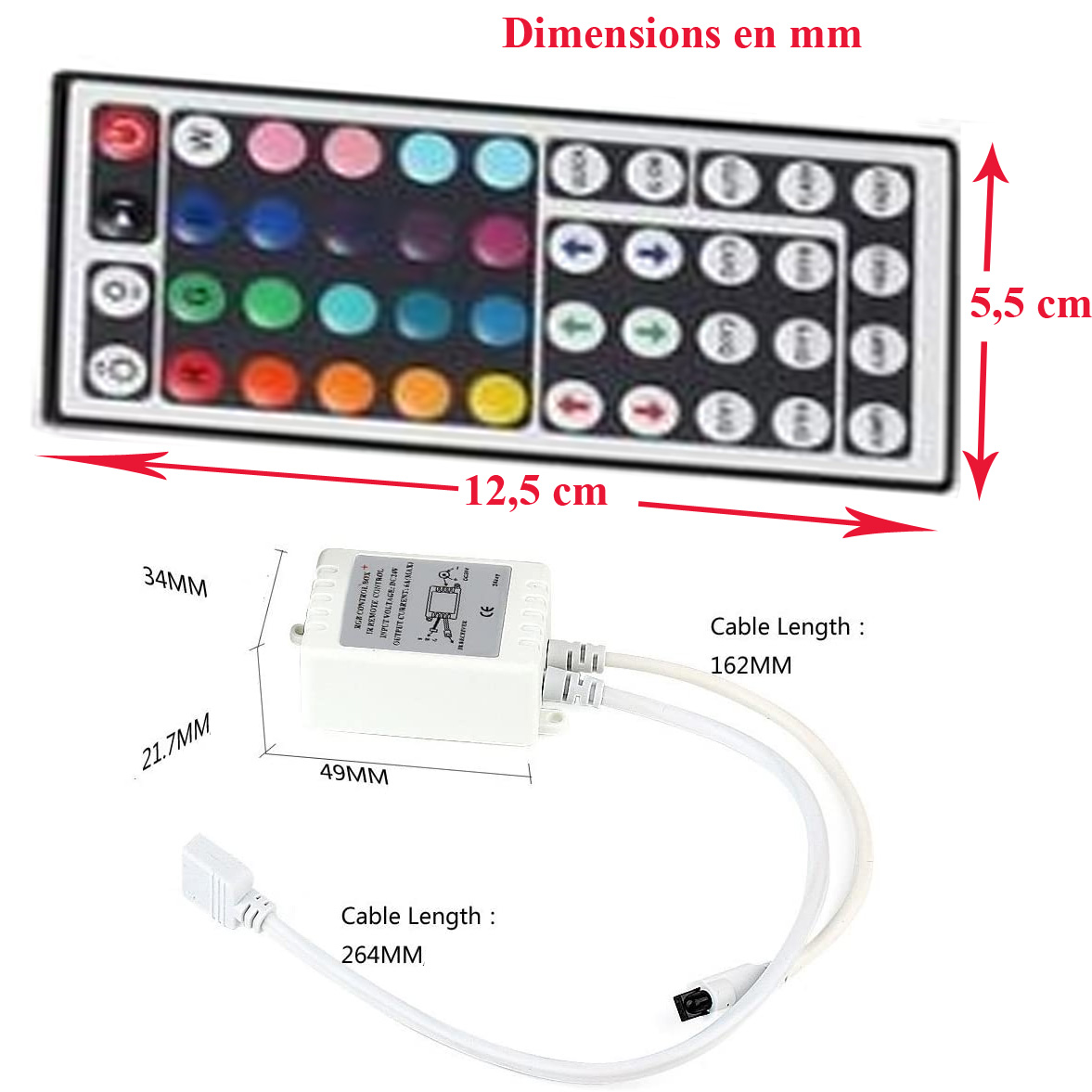 Télécommande 44 touches pour bande led multicouleur avec son alimentation RGB Control box  12V – Image 2