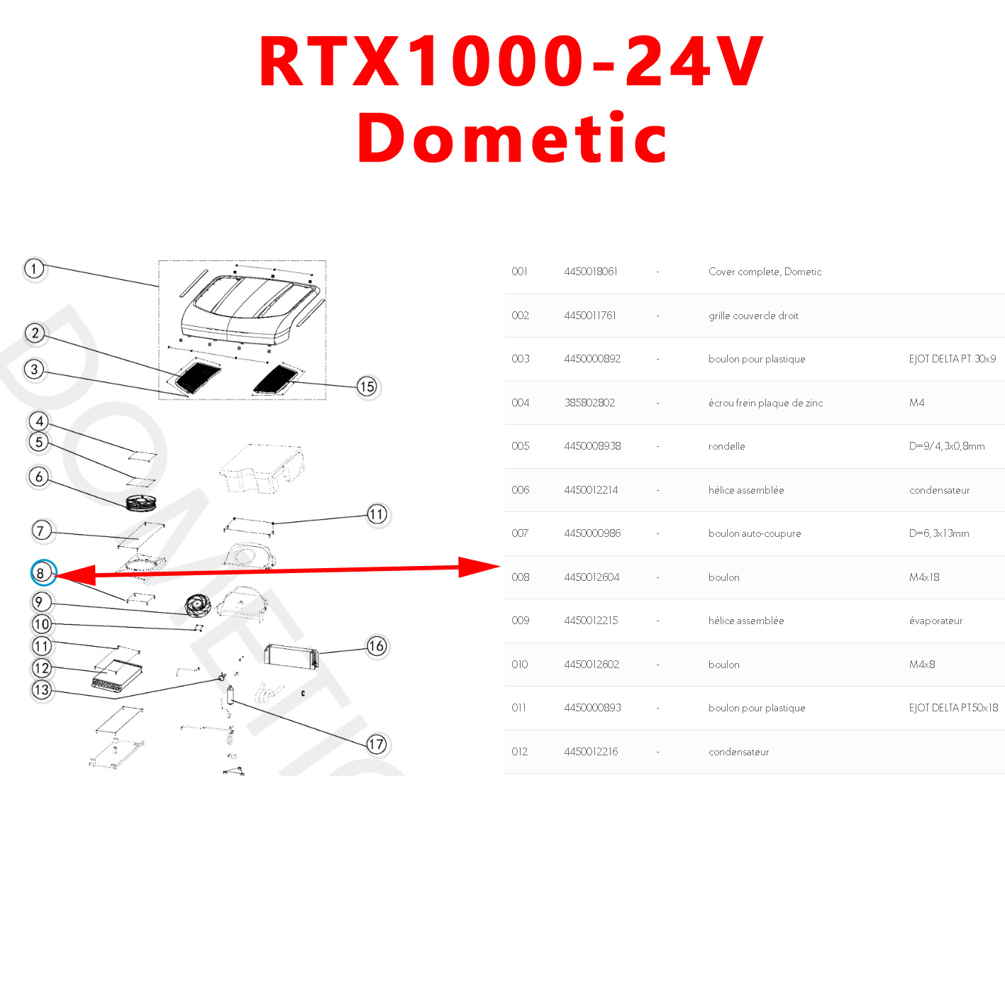 dometic RTX1000, RTX2000, un Boulon du ventilateur condensateur – Image 2