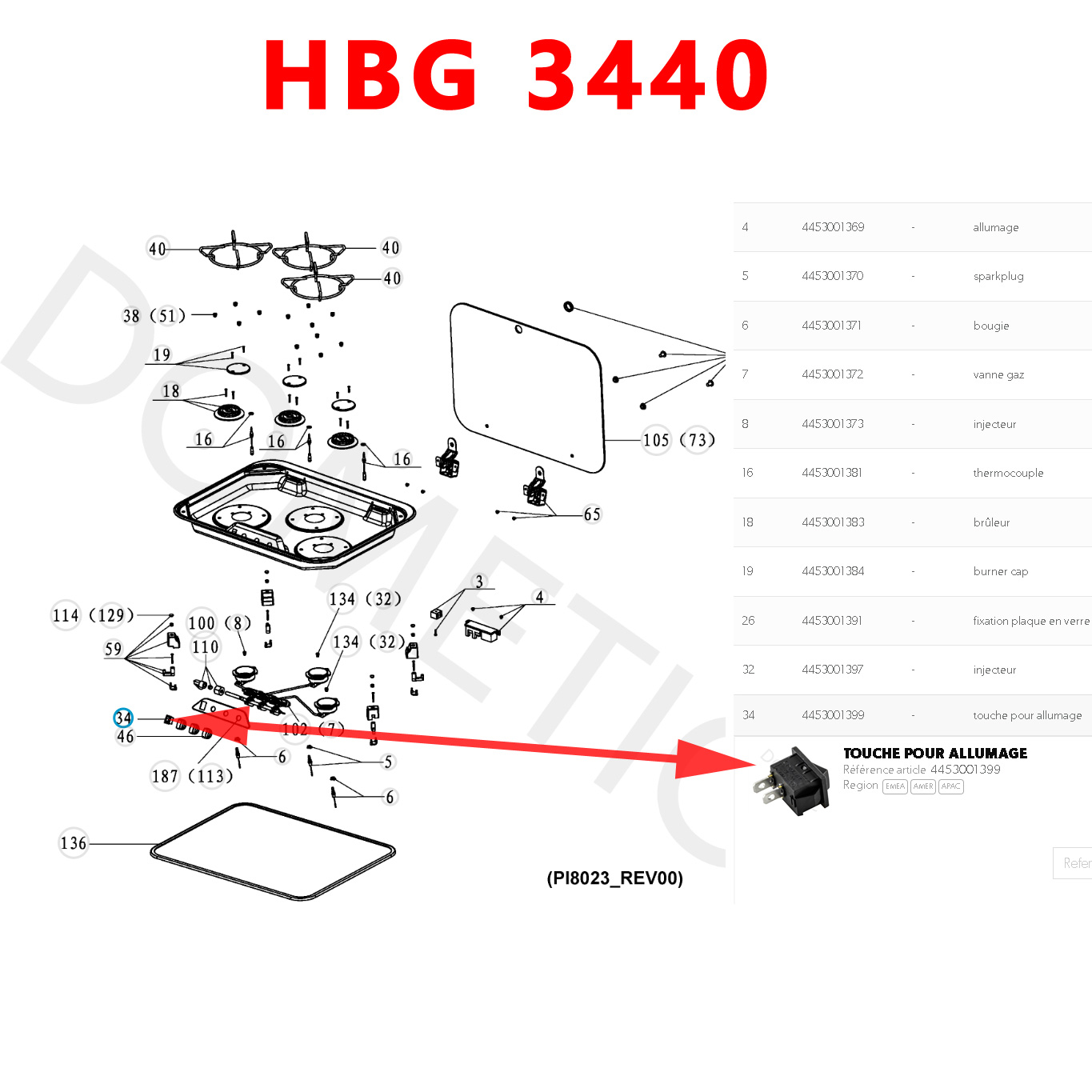 Touche pour allumage pour CE99-ZF, HBG 2335, HBG 3440, HBG 3445, MO7123, PI8023, PI9023 par Dometic – Image 3