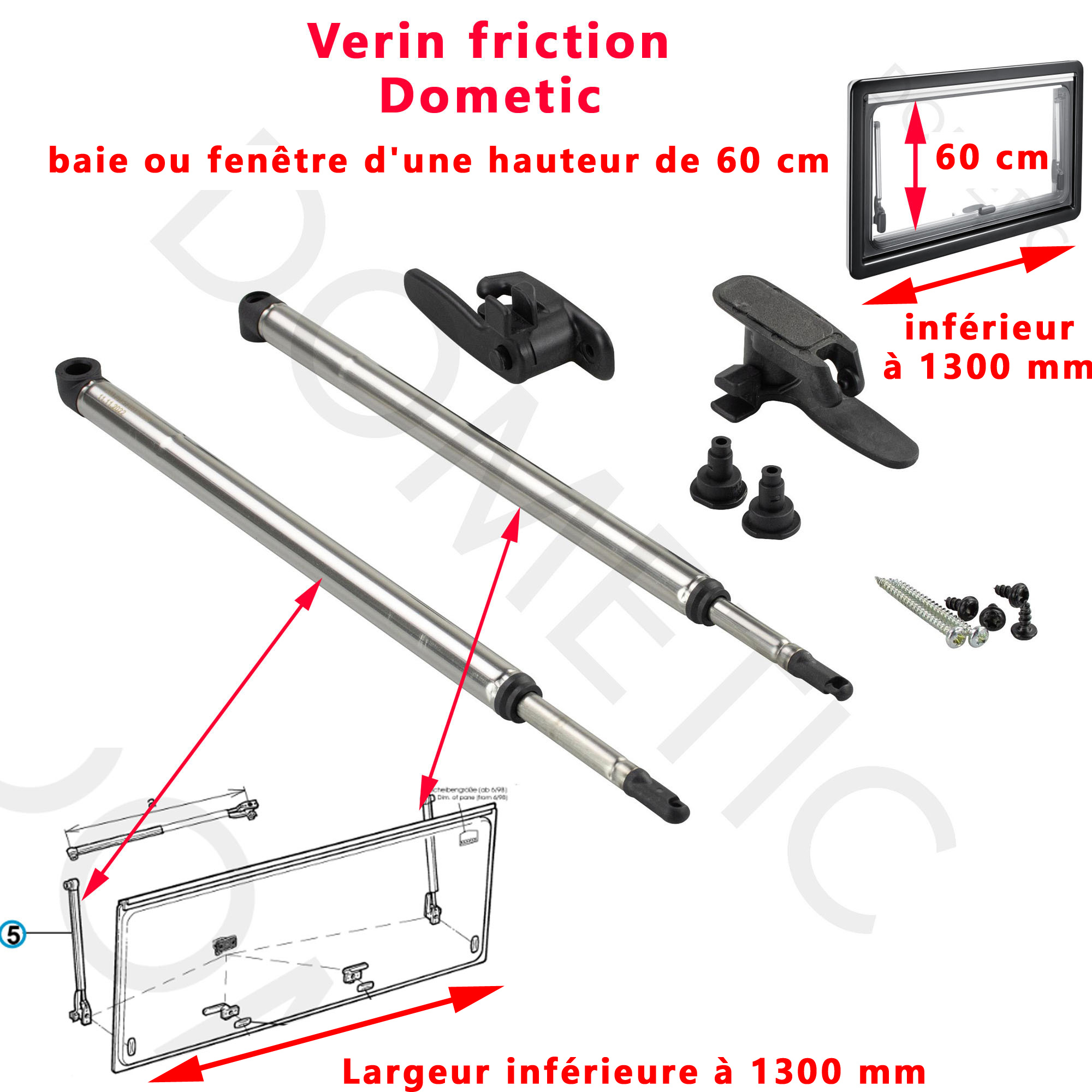 Paire de compas par friction, ou vérins avec poignée pour les baies S4 ayant une hauteur de 60 cm et jusqu’à une largeur de 1300mm par Dometic, Seitz
