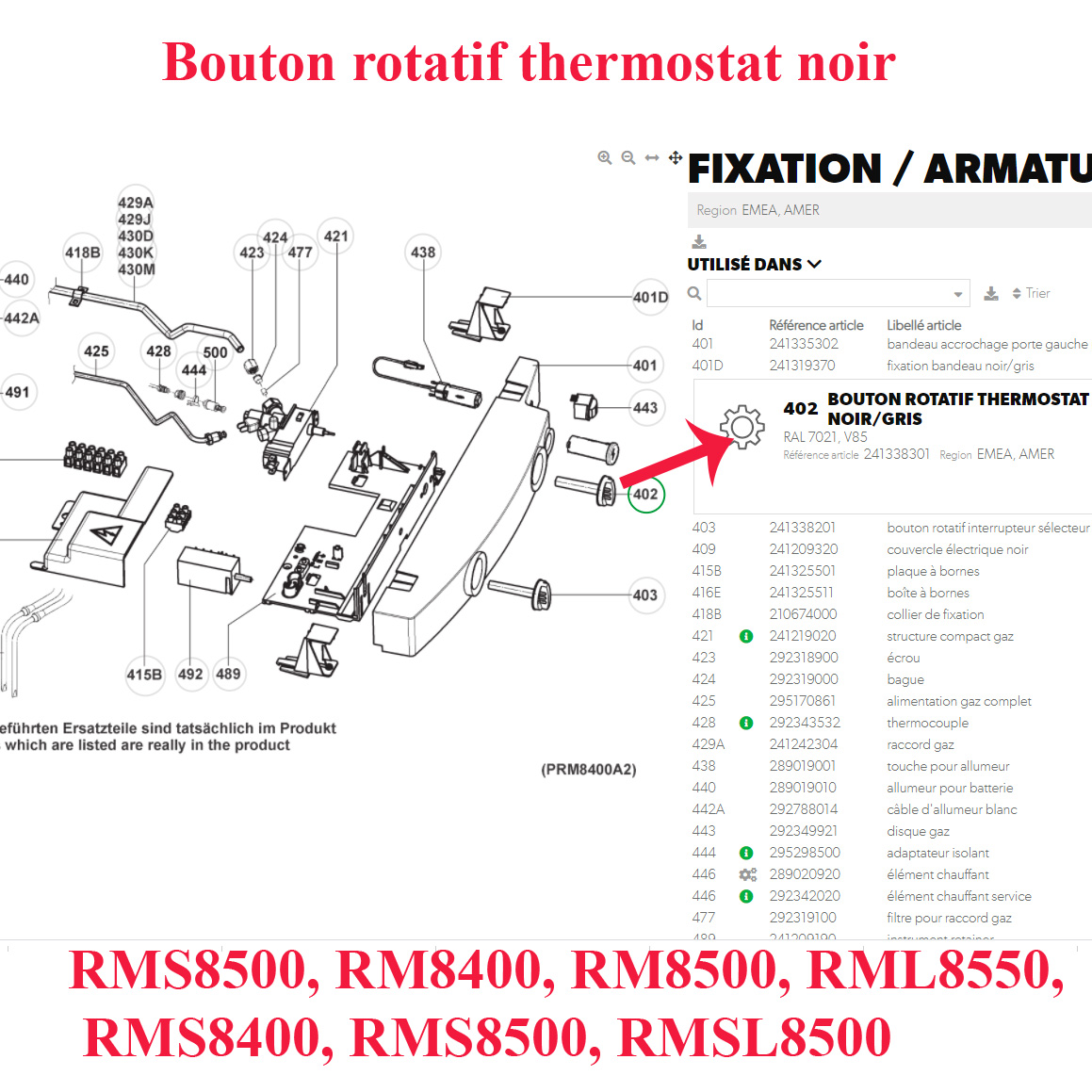 Dometic, bouton rotatif thermostat noir RMS8500, RM8400, RM8500, RML8550, RMS8400, RMS8500, RMSL8500 – Image 2