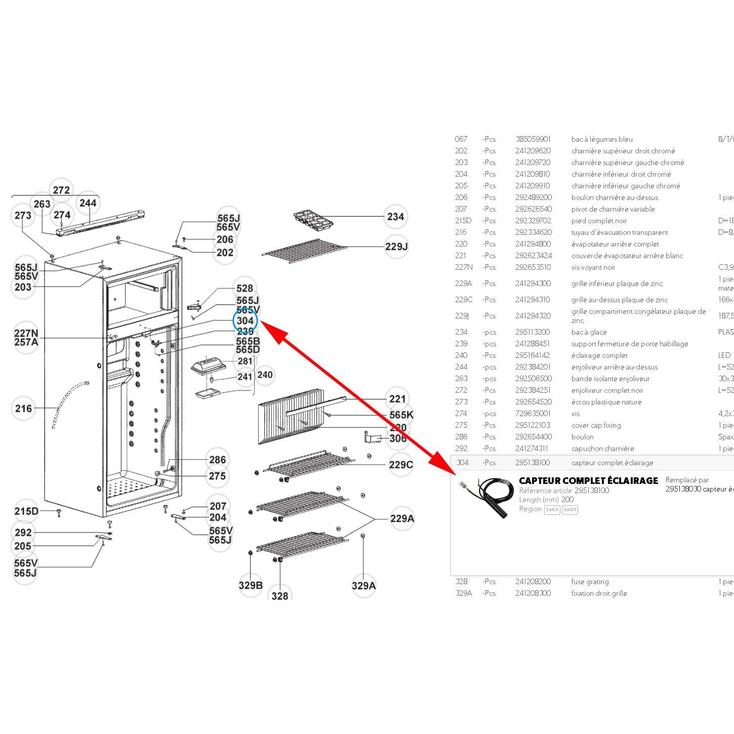 Capteur éclairage porte des refrigerateurs RM42 RM43 RM44 RM53 RM54 RM62 RM63 RM64 RM72 RM73 RM74XX RM75XX RM76XX RM78XX RMT76 RMT78XX Dometic – Image 2