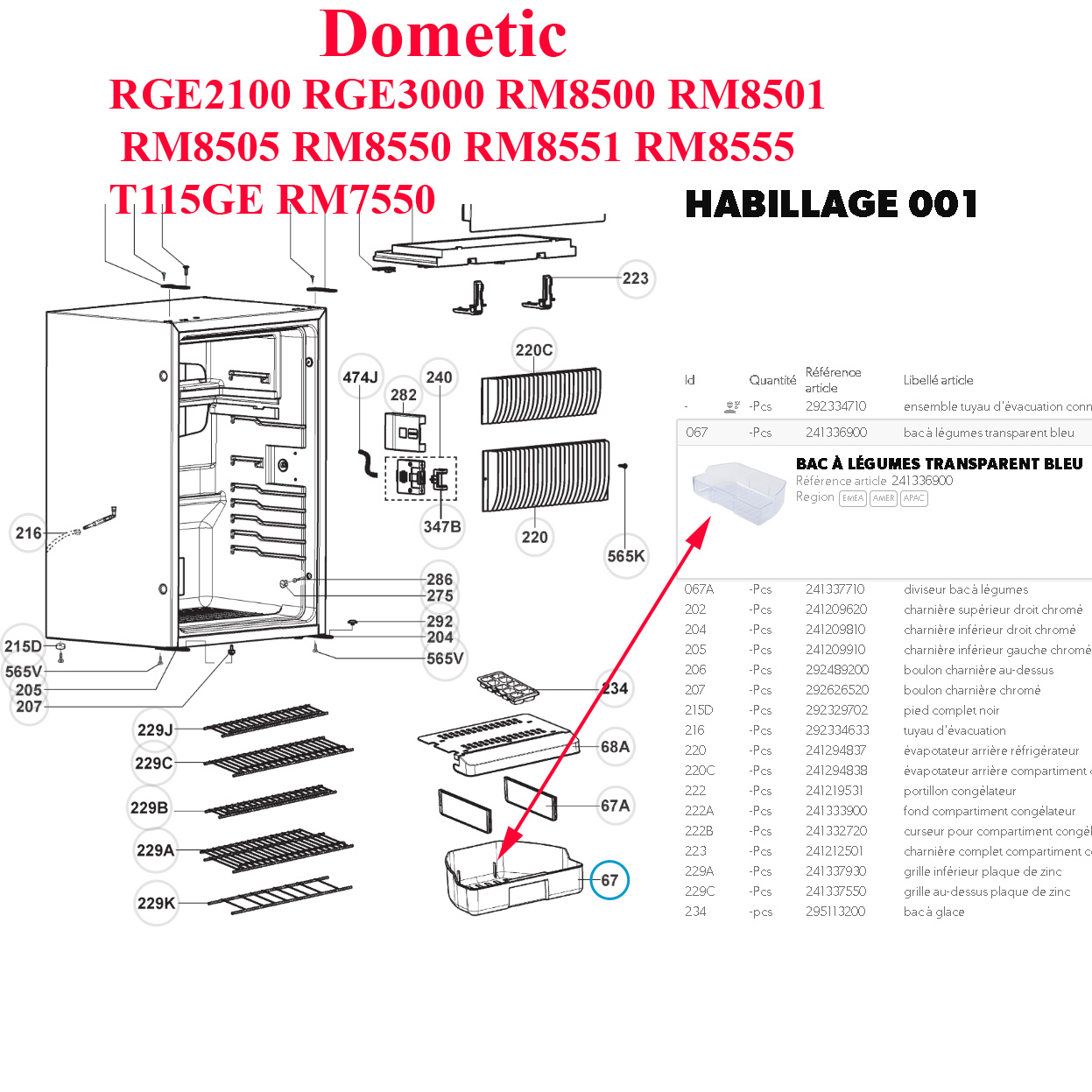 Bac a legumes compatible pour les references suivantes : RGE2100 RGE3000 RM8500 RM8501 RM8505 RM8550 RM8551 RM8555 T115GE RM7550 Dometic – Image 2