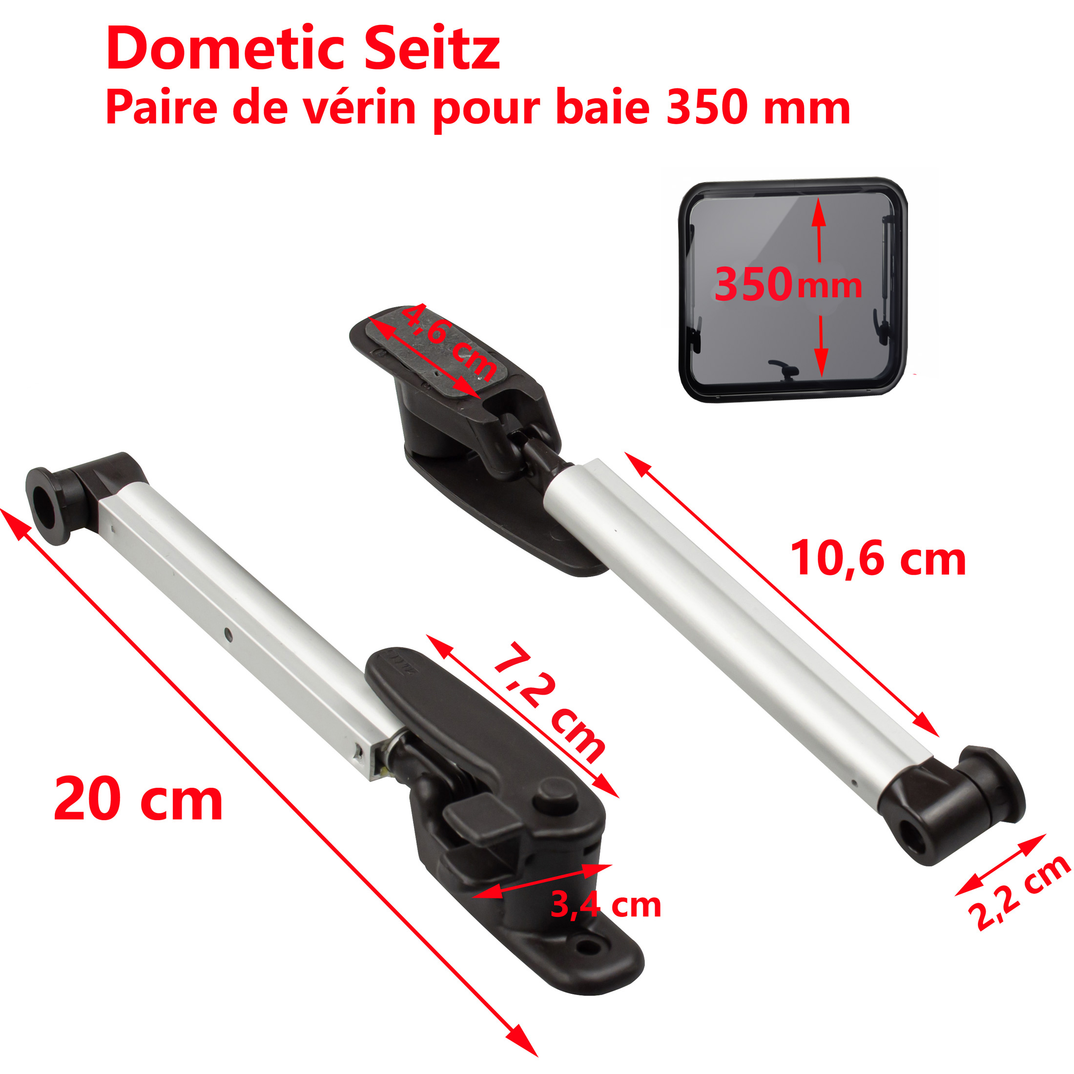 Paire de compas ou vérin et à cliquets avec poignées ou compas pour les baies de 350 mm Dometic Seitz