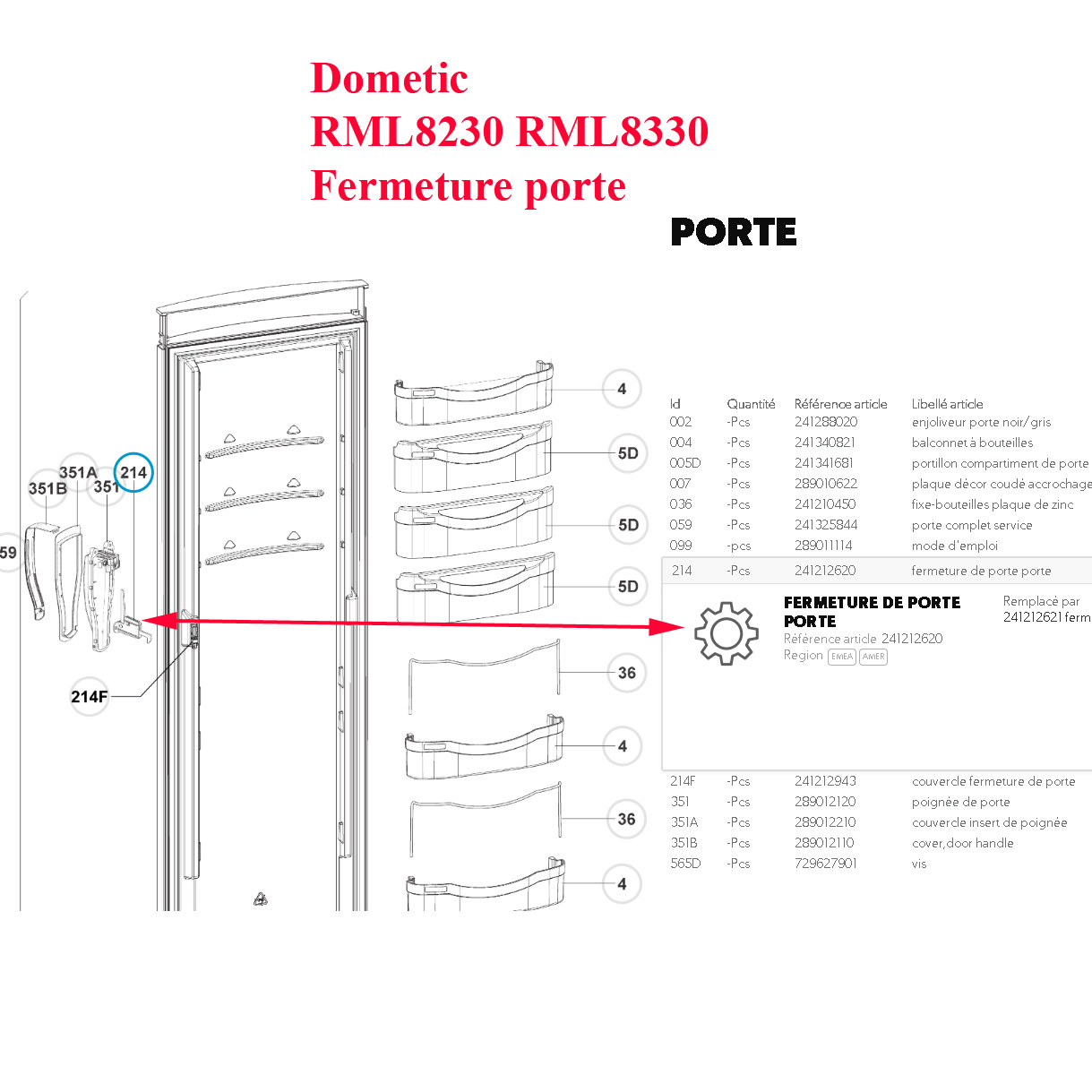 Fermeture porte RML8230 RML8330 Dometic – Image 2