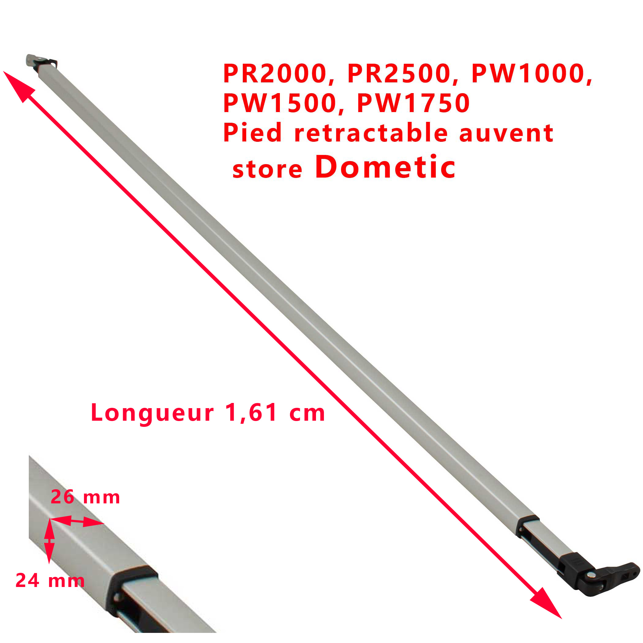 Pied rétractable pour les auvents compatible pour les Prostors ainsi que PR2000, PR2500, PW1000, PW1500, PW1750 Dometic
