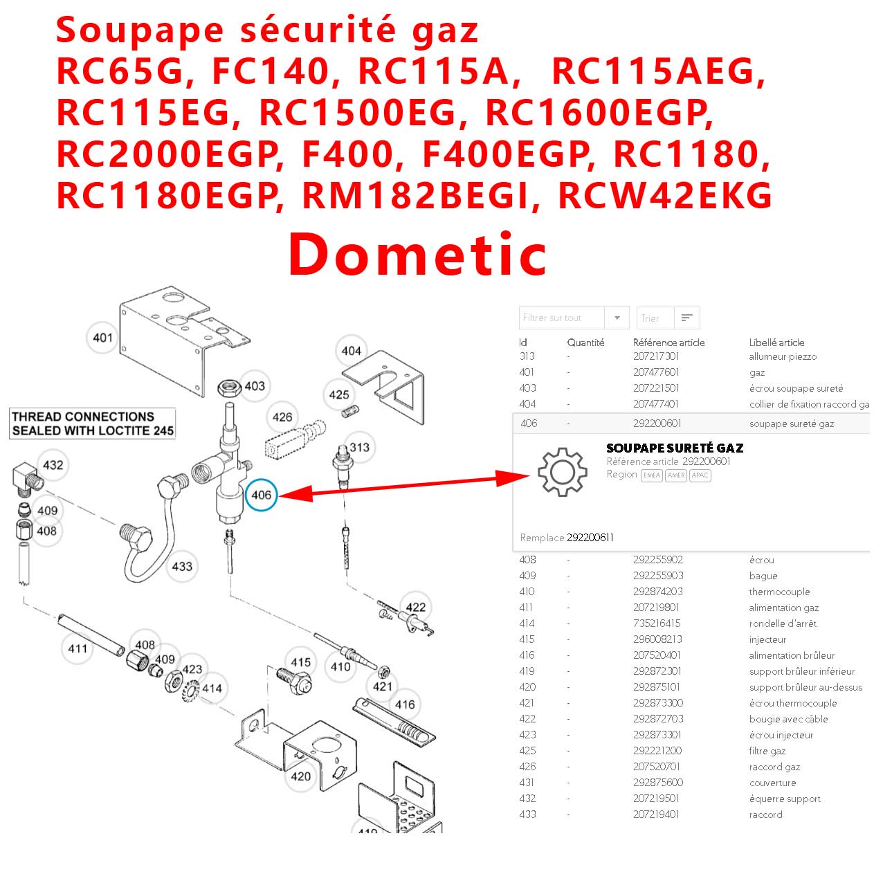 Soupape sécurité gaz pour les modèles RC65G, FC140, RC115A, RC115AEG, RC115EG, RC1500EG, RC1600EGP, RC2000EGP, F400, F400EGP, RC1180, RC1180EGP, RM182BEGI, RCW42EKG Dometic – Image 3