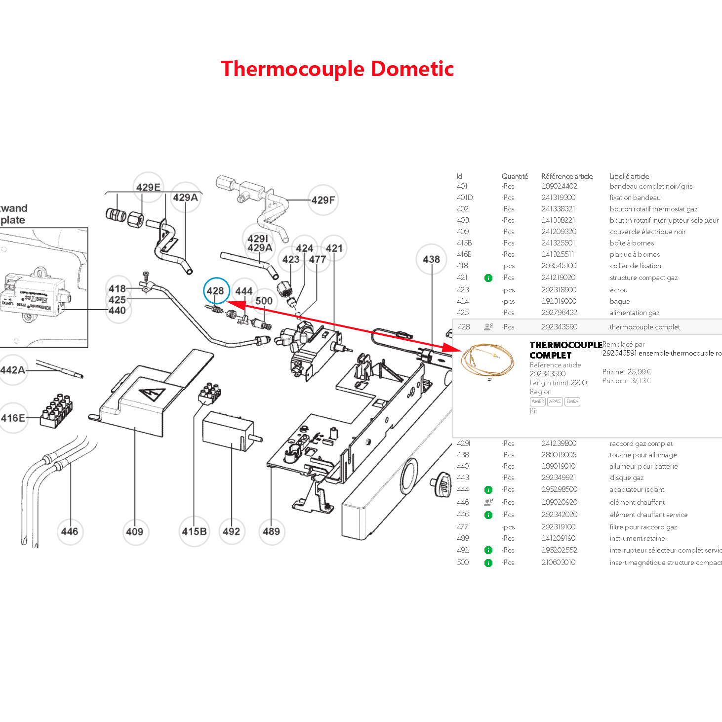 Thermocouple complet CBS1 pour RM5310, RM5330, RM5380, RM5380, RML8230, RML9430, RMS8500, RGE2100, RGE3000, RML8230, RML9430, RMS8400, RMS8500, RMSL8500 Dometic – Image 2