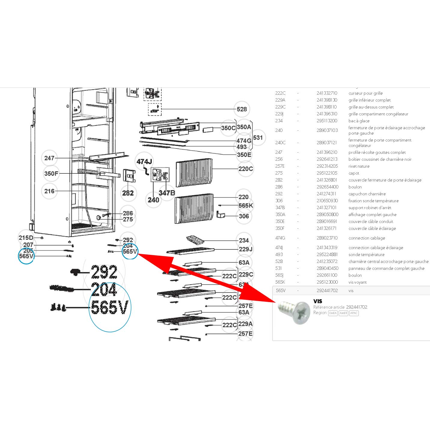 Une vis de support de charnière porte refrigerateur RM7601L, RM7605L, RM7651L, RM7655L, RM7801L, RM7805L, RM7851L, RM7855L, RMT7650L, RMT7651L, RMT7655L, RMT7851L, RMT7855L Dometic – Image 2