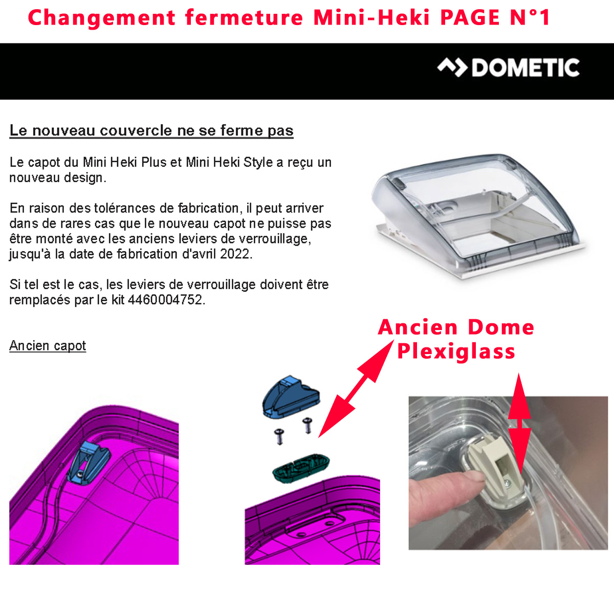Dôme du lanterneau mini-heki en plexiglass ou acrylique ou couvercle en plexiglass complet pour MINI-HEKI sans ventilation renforcé par Dometic – Image 4