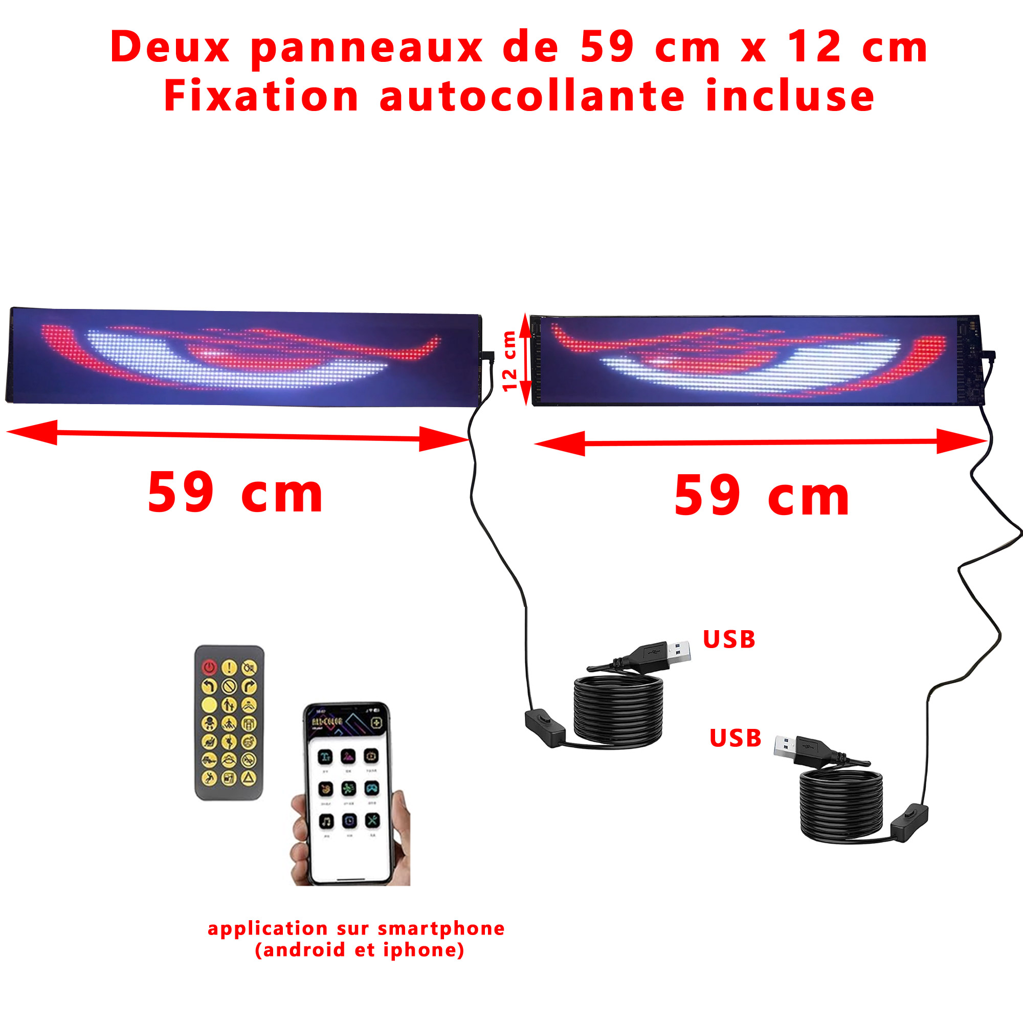 2 afficheurs défilant avec animations yeux: 68 cm X 2 fonctionne uniquement sur prise USB