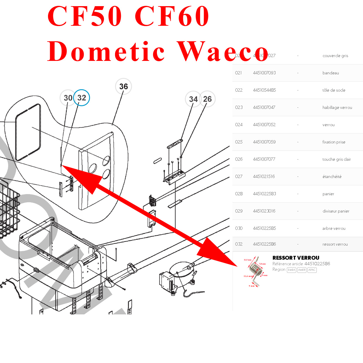 Ressort de la poignée pour système de fermeture du couvercle CF50, CF60 par Dometic – Image 2
