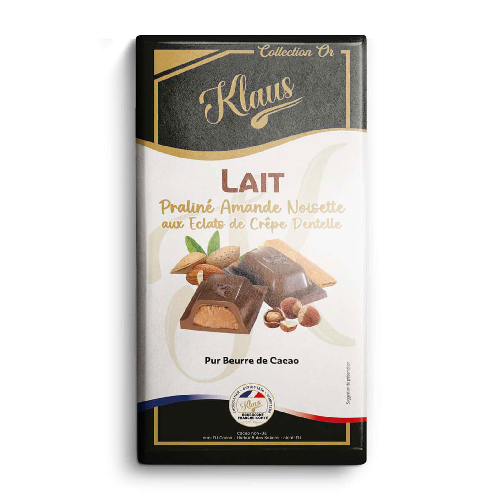 Klaus tablette chocolat lait fourré praliné amande noisette 100g
