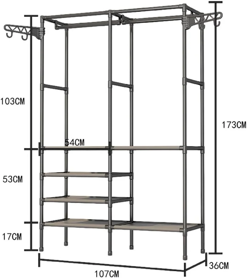 Portant Penderie à Vêtements De Vêtement, Porte Manteau Armoire Crochets Etagères De Rangement en avec étagère pour Chaussures pour Maison Salon Chambre Entrée – Image 6