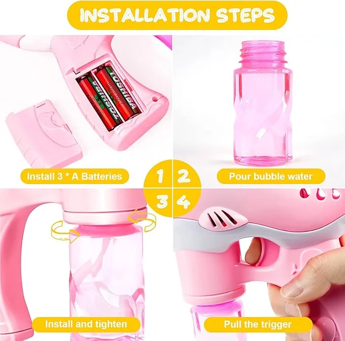 Pistolet à bulles pour enfants, machine à bulles automatique, jouets de jardinage avec musique et lumière, pour garçons, mariages – Image 5