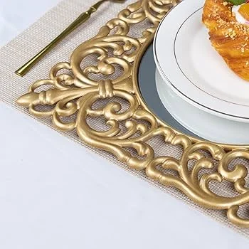 Lot de 3 Sous plats dorés ou argentés pour réception cérémonie, porte plat de luxe pour vos invitations – Image 3