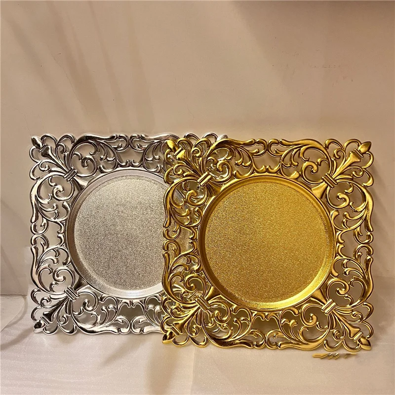 Lot de 3 Sous plats dorés ou argentés pour réception cérémonie, porte plat de luxe pour vos invitations – Image 5