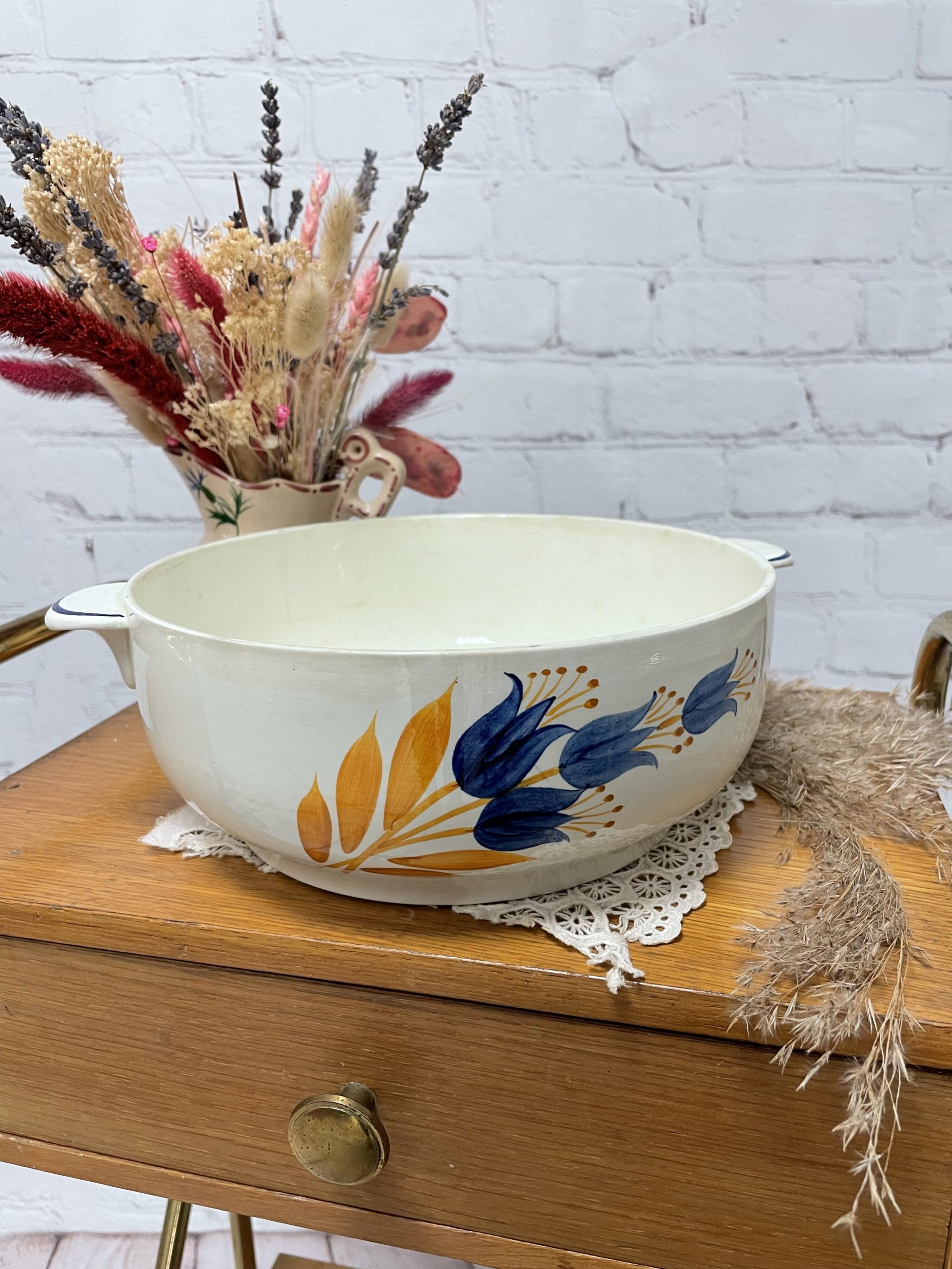 Grand saladier à oreilles vintage HBCM France Campanules