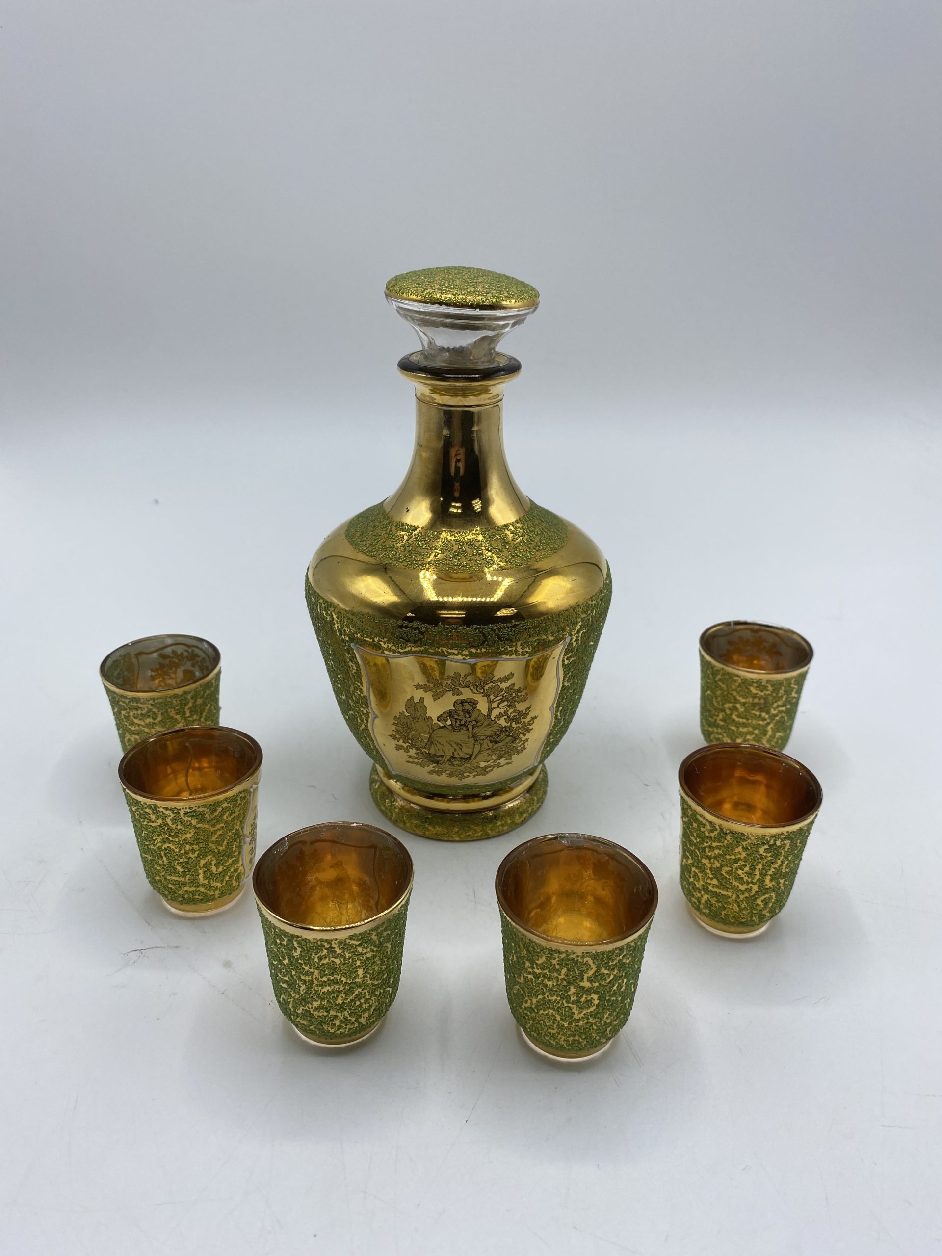 Service liqueur vintage verrerie de Monaco granité vert pomme – Image 5