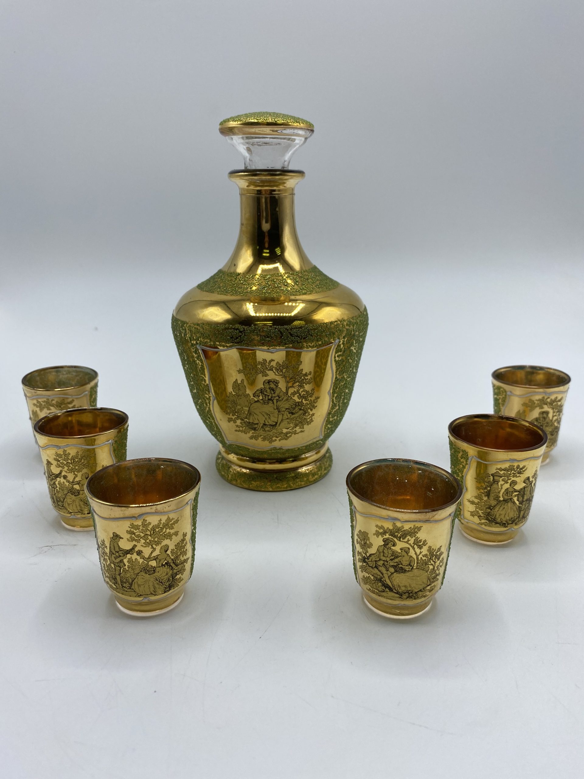 Service liqueur vintage verrerie de Monaco granité vert pomme – Image 4