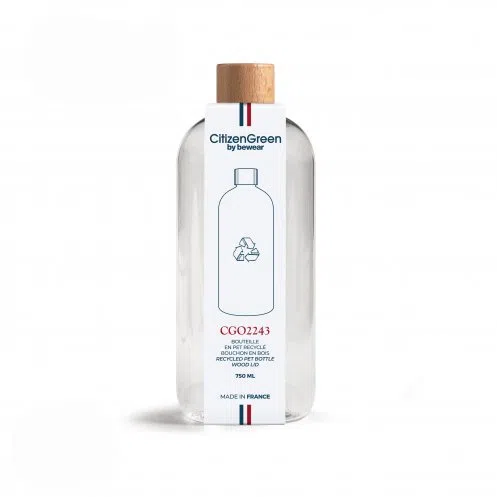 Bouteille transparente avec bouchon en bois française