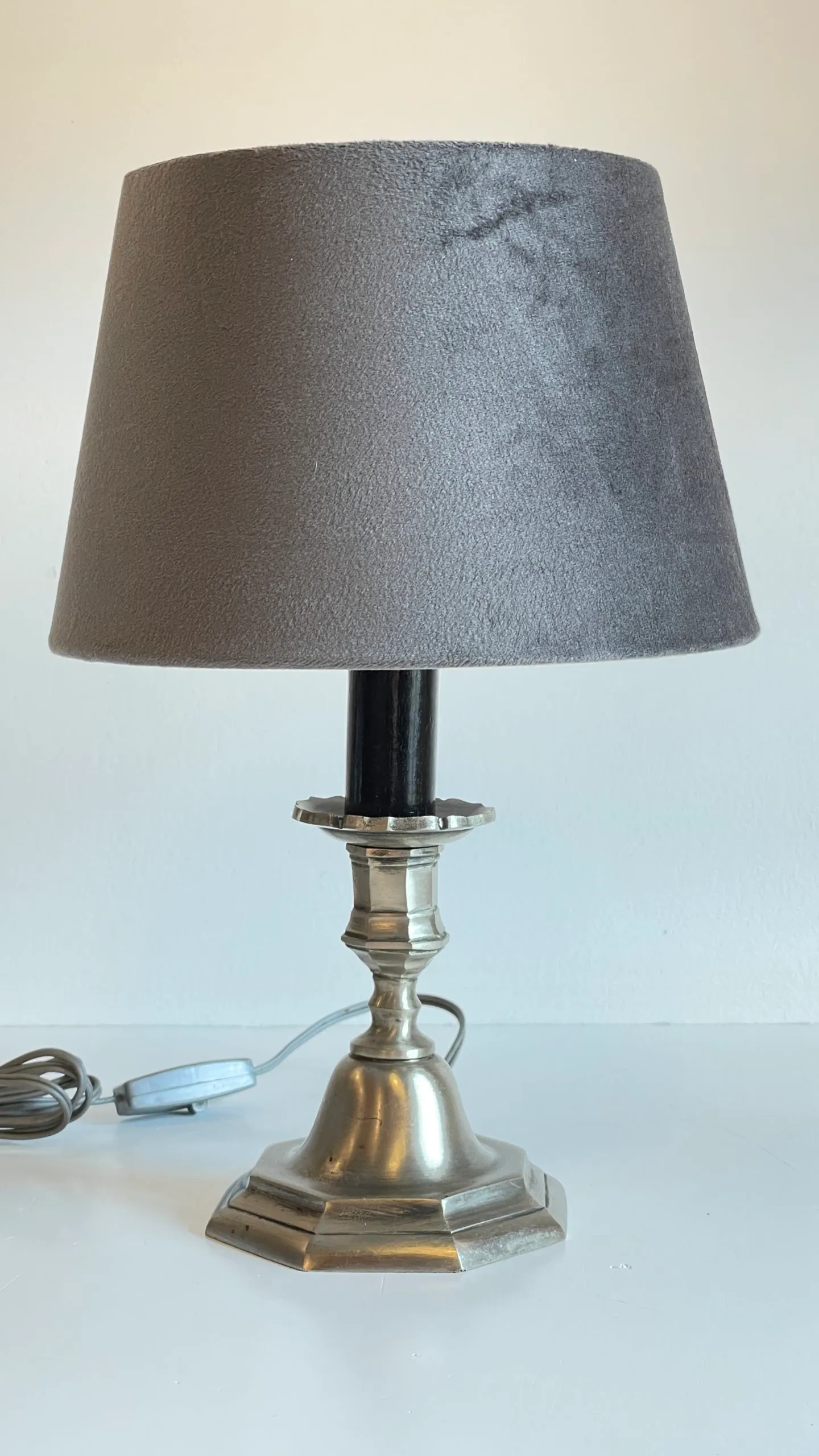 LAMPE Bougeoir Chic ACIER et VELOURS Gris – Image 4