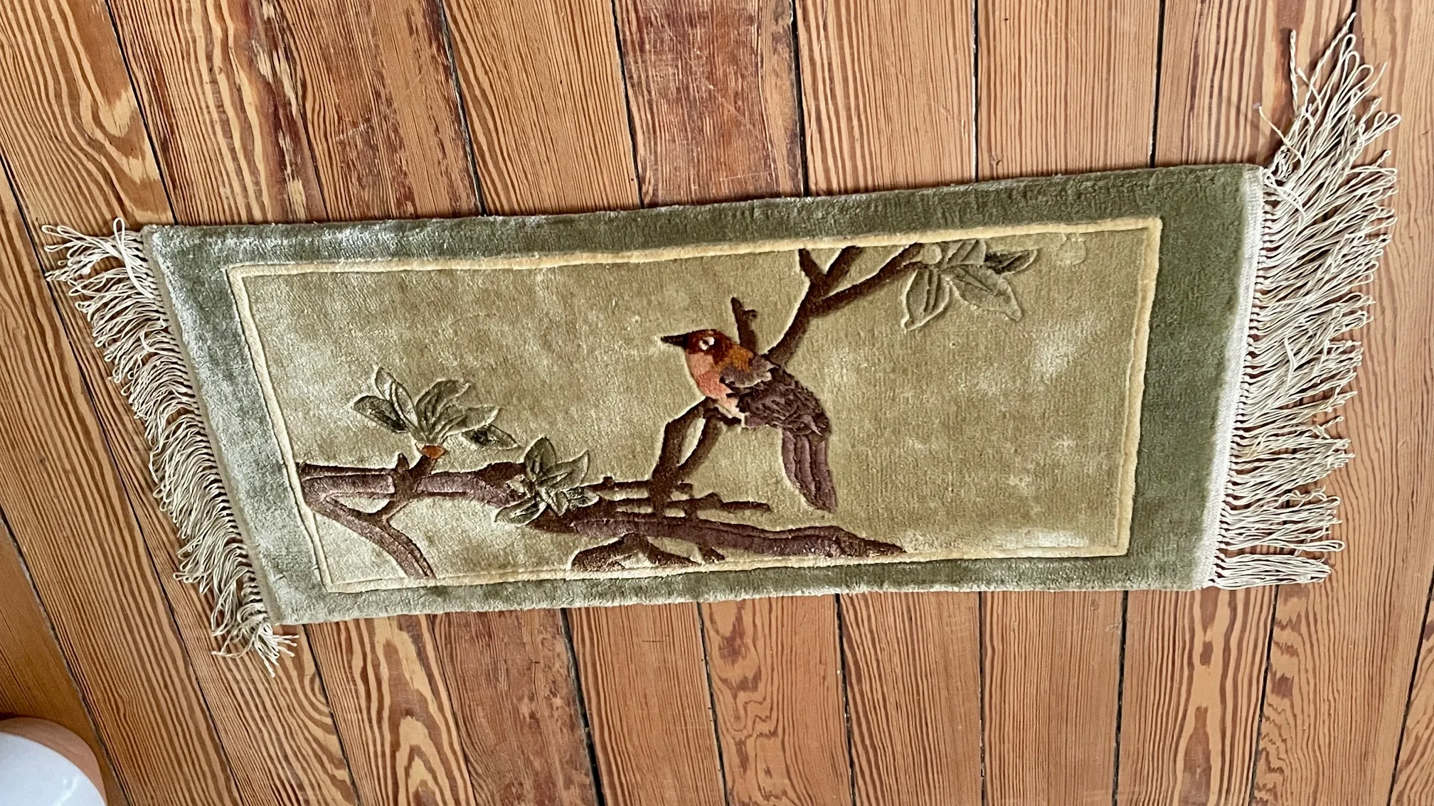 TAPIS Chinois aux OISEAUX Soie VINTAGE – 62x28cm – Image 8