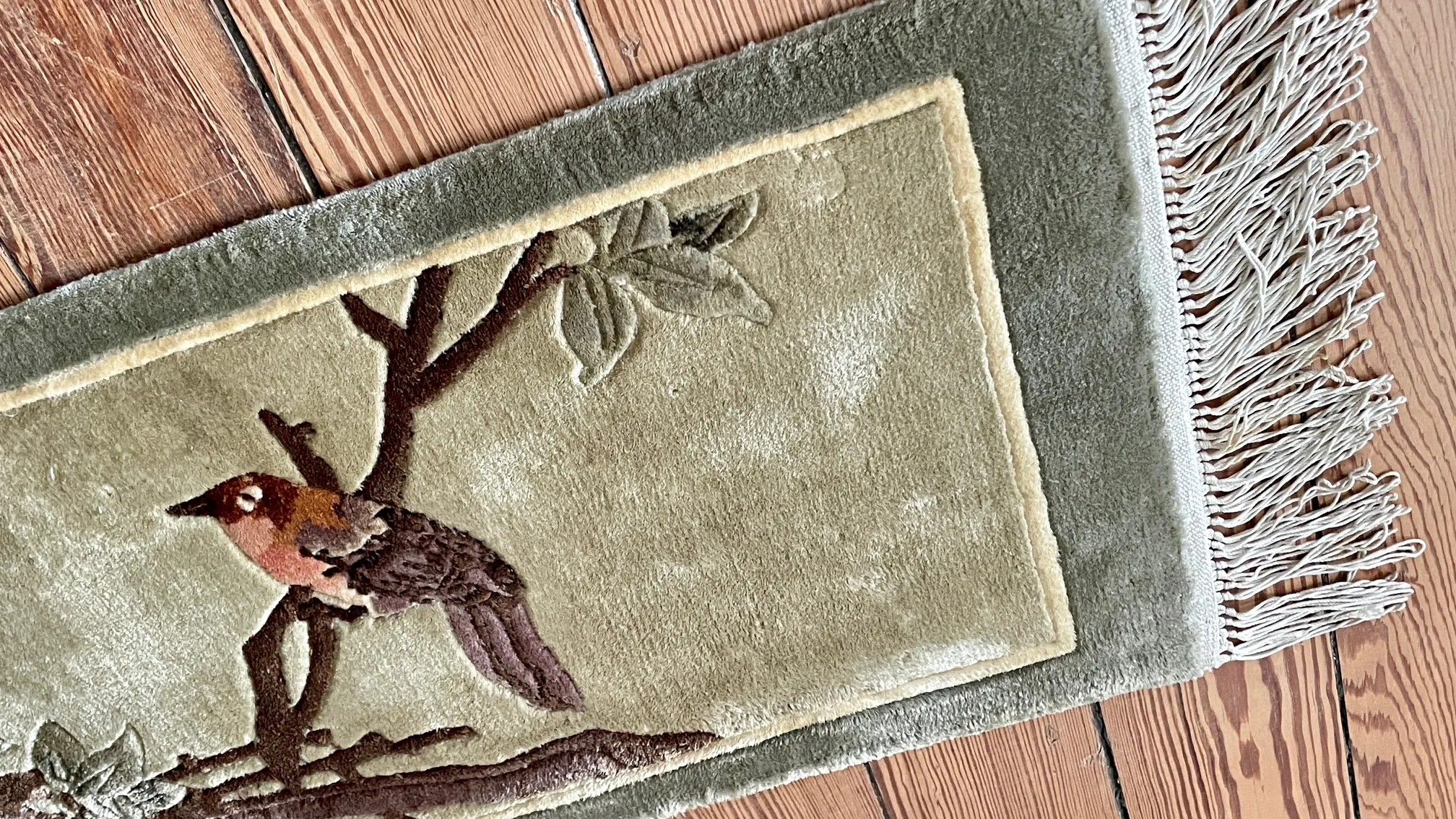 TAPIS Chinois aux OISEAUX Soie VINTAGE – 62x28cm – Image 7