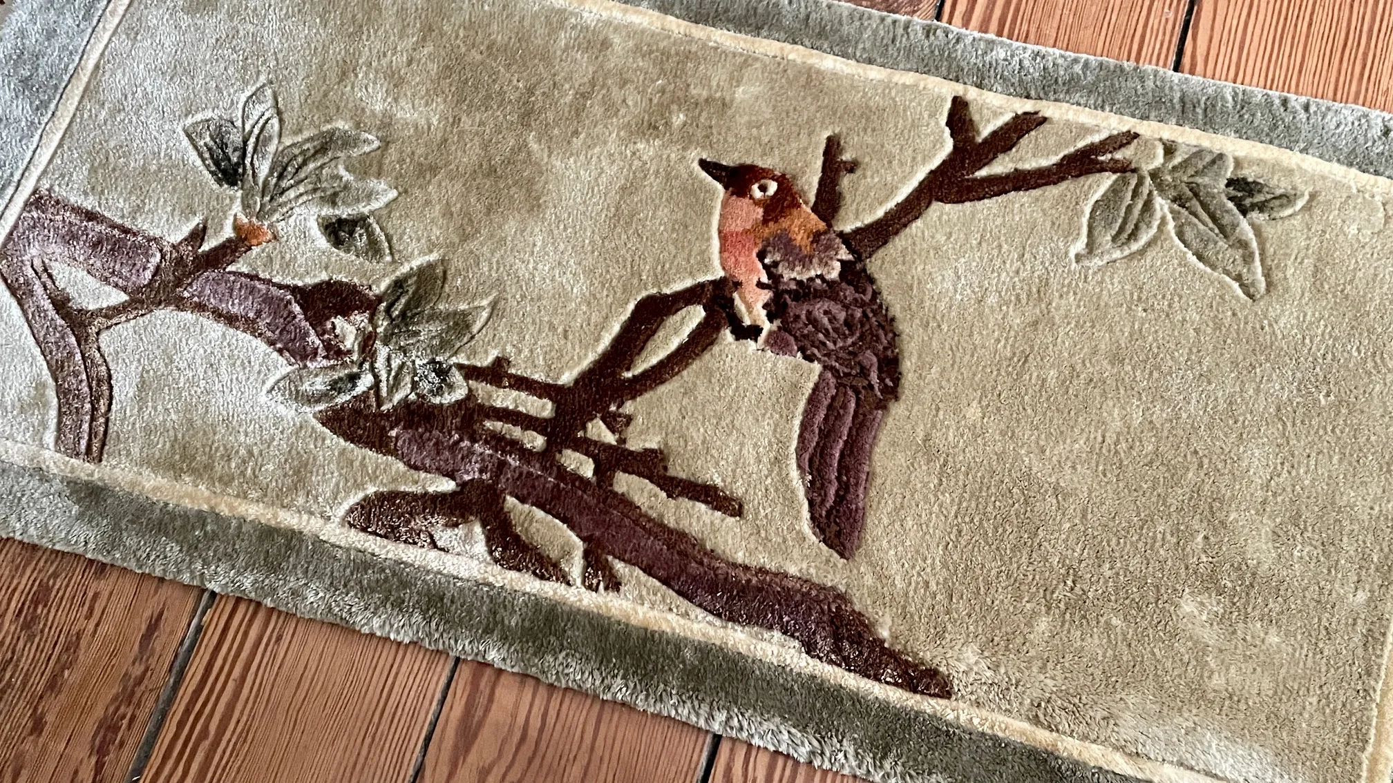 TAPIS Chinois aux OISEAUX Soie VINTAGE – 62x28cm