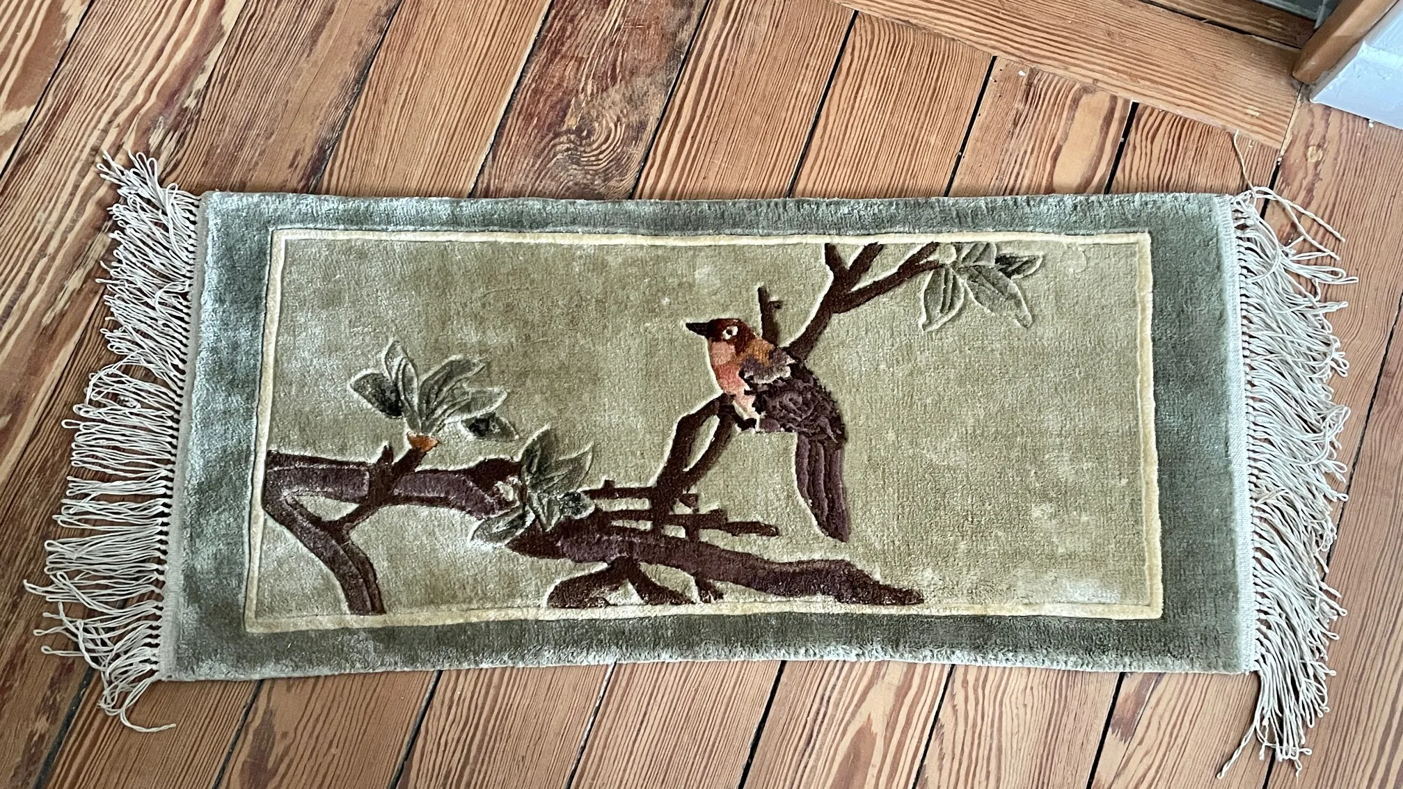 TAPIS Chinois aux OISEAUX Soie VINTAGE – 62x28cm – Image 6