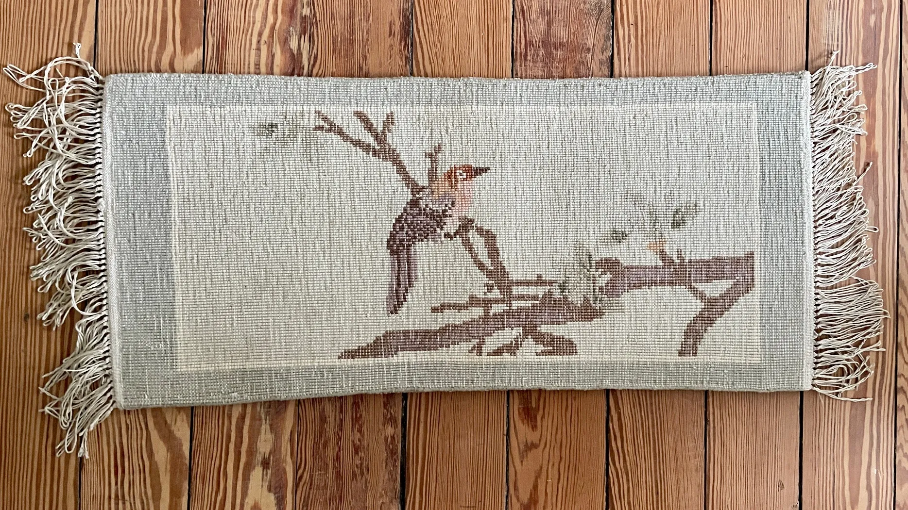 TAPIS Chinois aux OISEAUX Soie VINTAGE – 62x28cm – Image 5