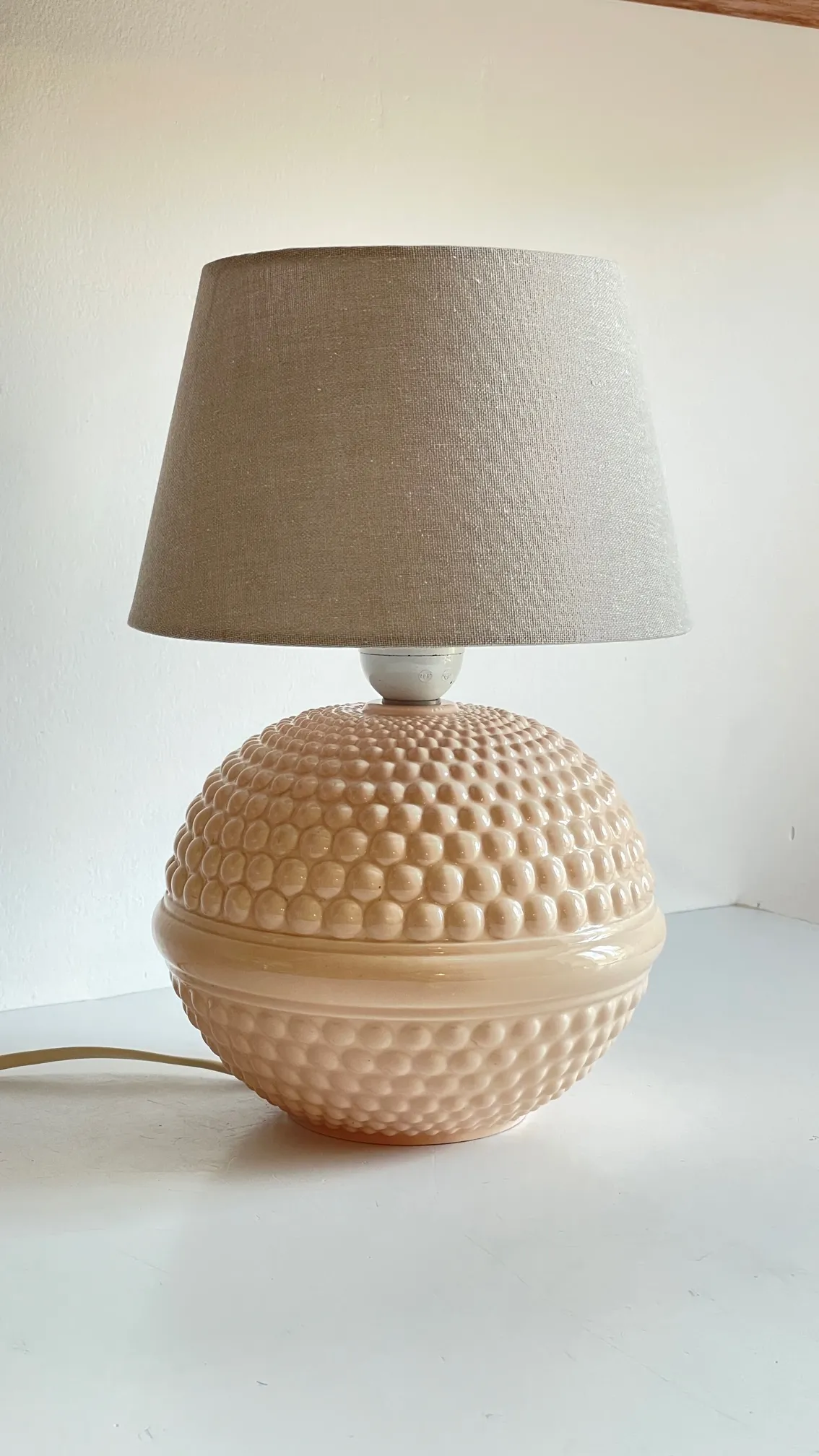 LAMPE en Céramique ROSE Pâle Années 90