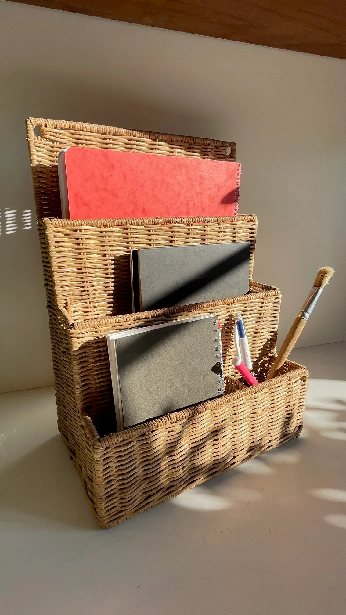 PORTE-Courrier de BUREAU en ROTIN Vintage – Image 3